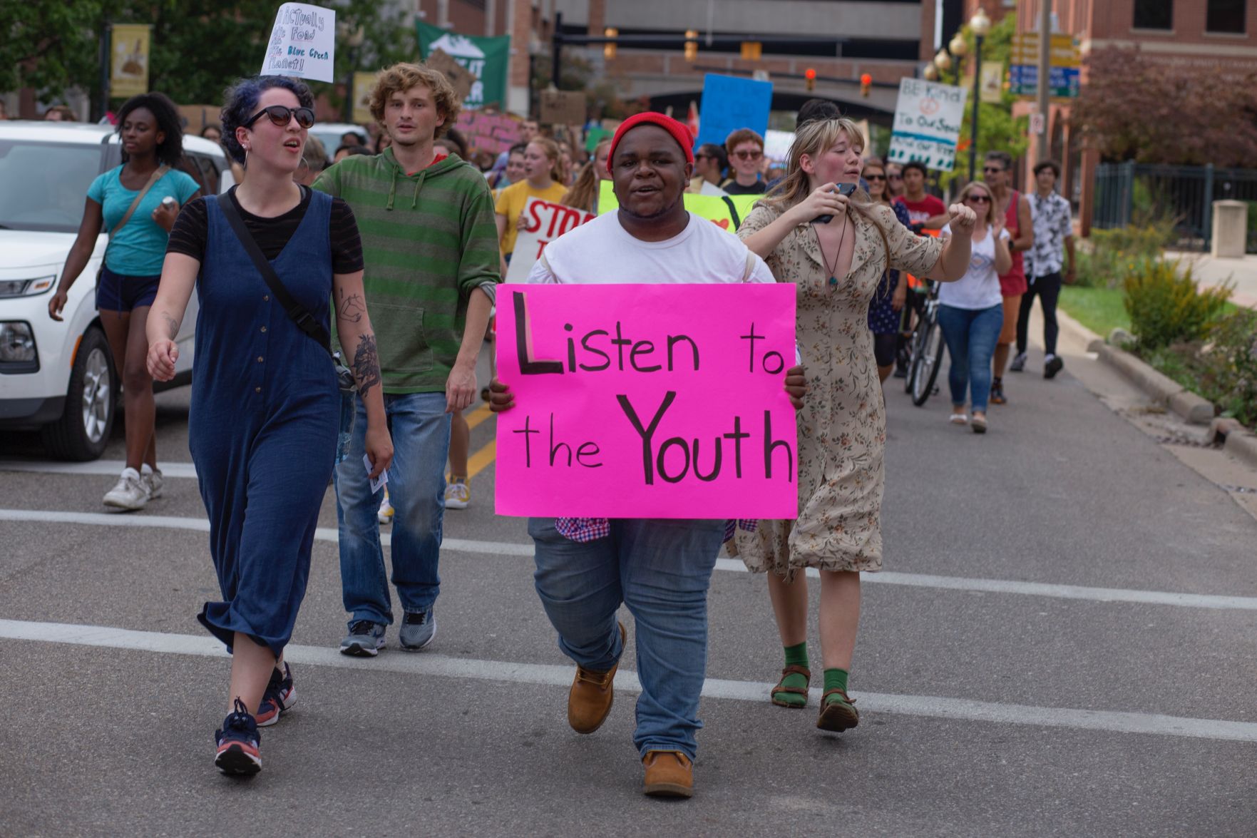Climate protesters take downtown Kalamazoo.